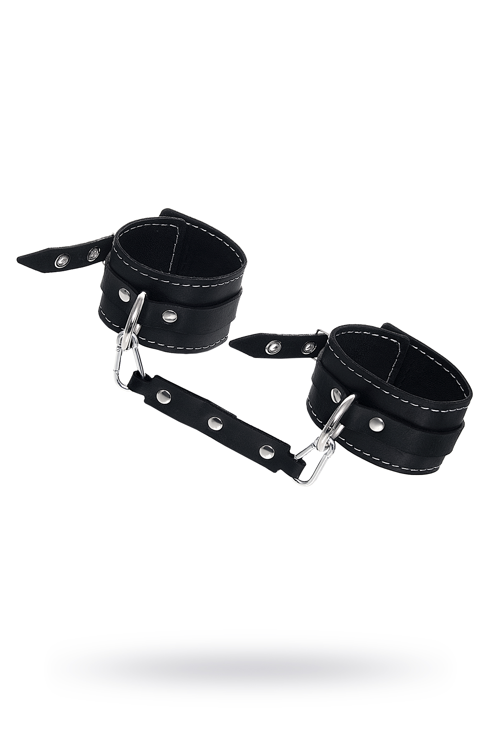 Оковы двухслойные с белой строчкой Pecado BDSM, натуральная кожа, черные