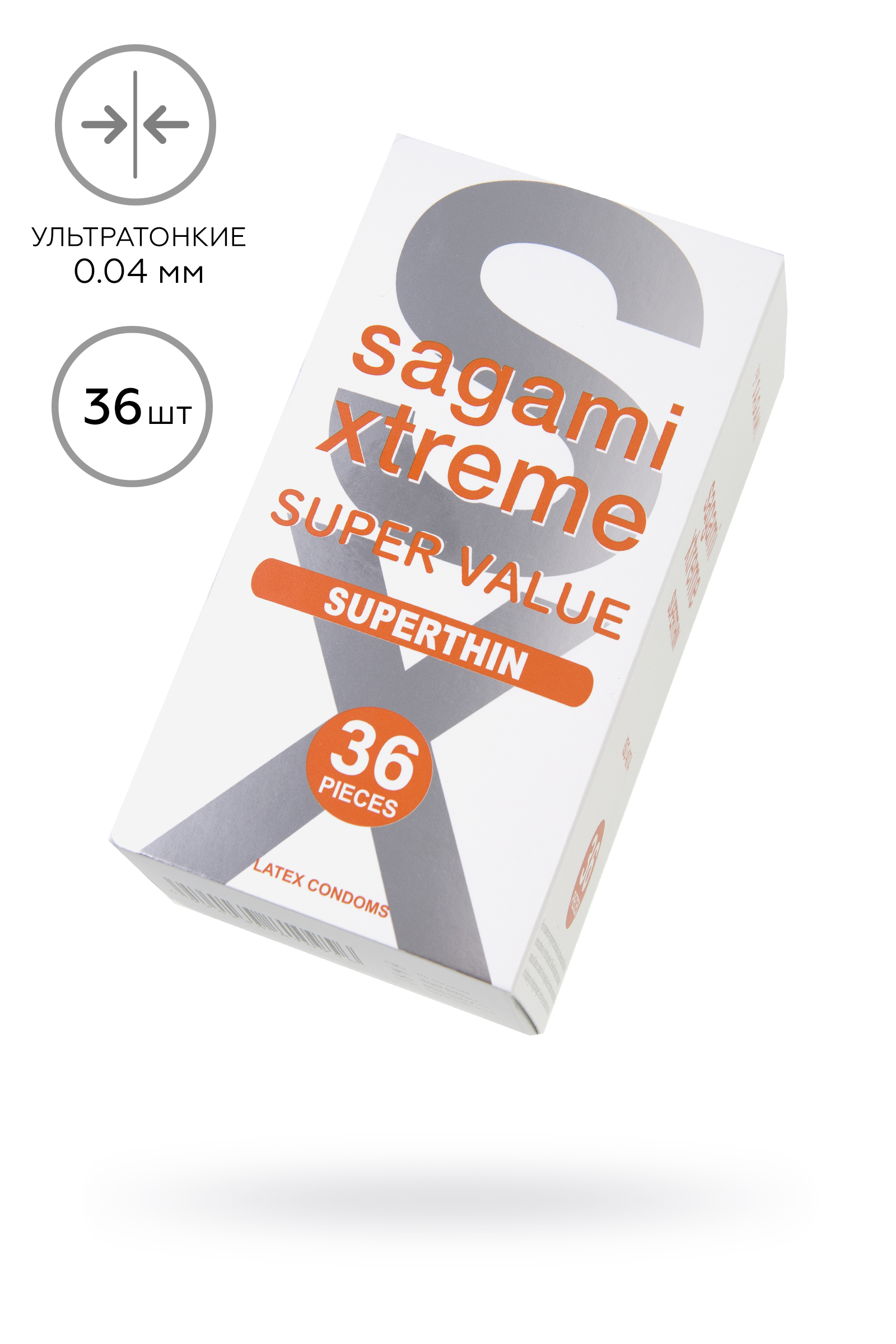 Презервативы Sagami, xtreme, 0.04, латекс, 19 см, 5,4 см, 36 шт.