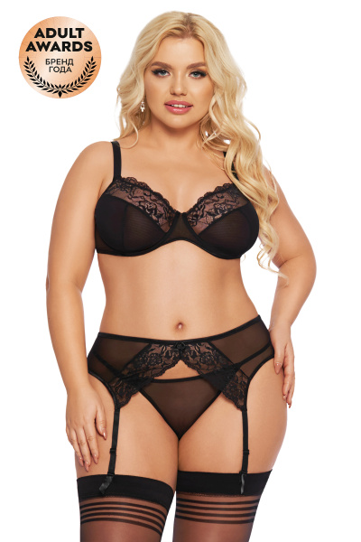 Комплект SoftLine Collection Marella (бюстгальтер, стринги и пояс для чулок), черный, XXL