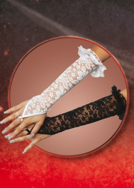 Перчатки кружевные, до локтя, белые, S/L