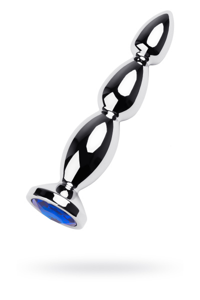 Анальная втулка  TOYFA Metall,  металл, серебрянная с синим кристаллом, 14 см, Ø 2,5 см, 125 г