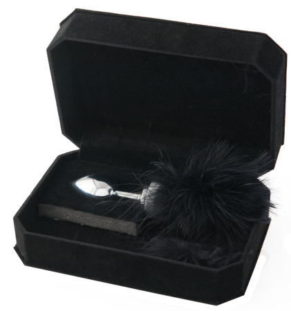 Анальная втулка TOYFA Metall, металл, серебристая, с черной опушкой, 6 см, Ø 2,9 см