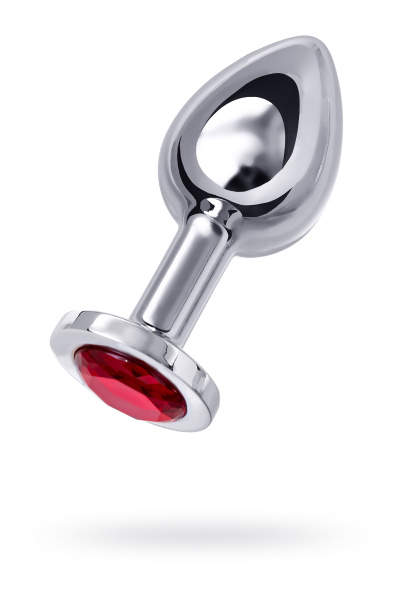 Анальная втулка TOYFA Metall, металл, серебрянная, с рубиновым кристаллом, 10 см, Ø 4 см, 360 гр
